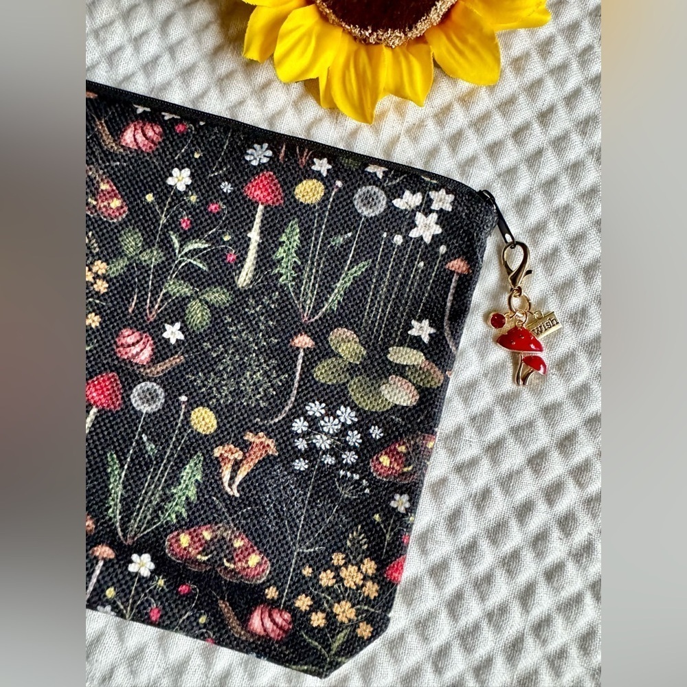 New Mushrooms Flowers Snail Dandelion Botanical Makeup Tech Pencil Bag - 9”